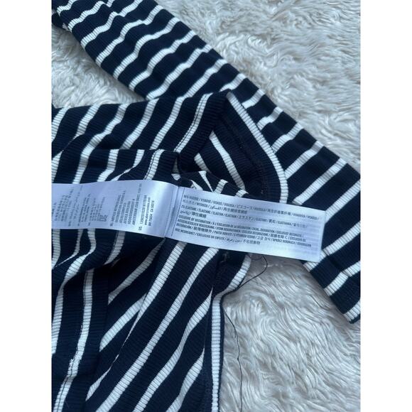 Abercrombie & Fitch Medium Navy Blue White Striped Off The Shoulder Top Ribbed - Picture 6 of 7